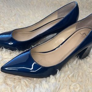 Navy blue patent leather block heels size 6